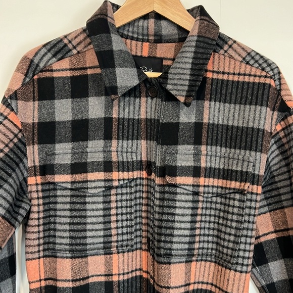 Rails Melina Coat Mid Length Wool Blend w/ Tie in Soft Pink/Black Plaid Medium - Picture 6 of 13